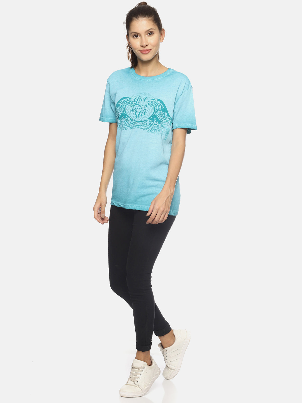 Wolfpack Women Blue Printed T-Shirt Wolfpack
