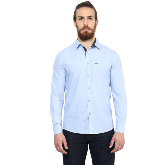 Crosscreek Men Light Blue Fil-A-Fil Plain Shirt Crosscreek