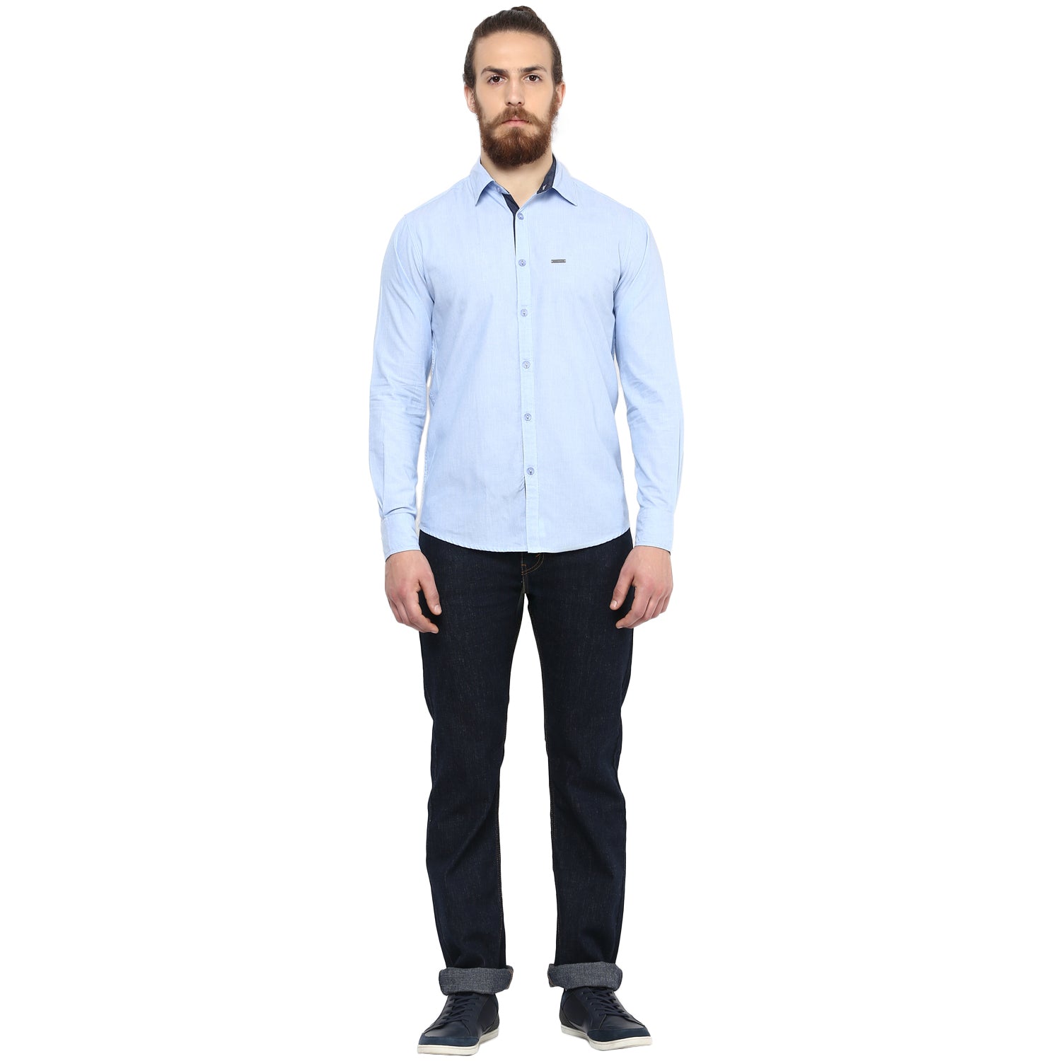 Crosscreek Men Light Blue Fil-A-Fil Plain Shirt Crosscreek