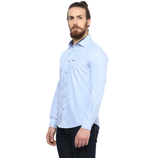 Crosscreek Men Light Blue Fil-A-Fil Plain Shirt Crosscreek