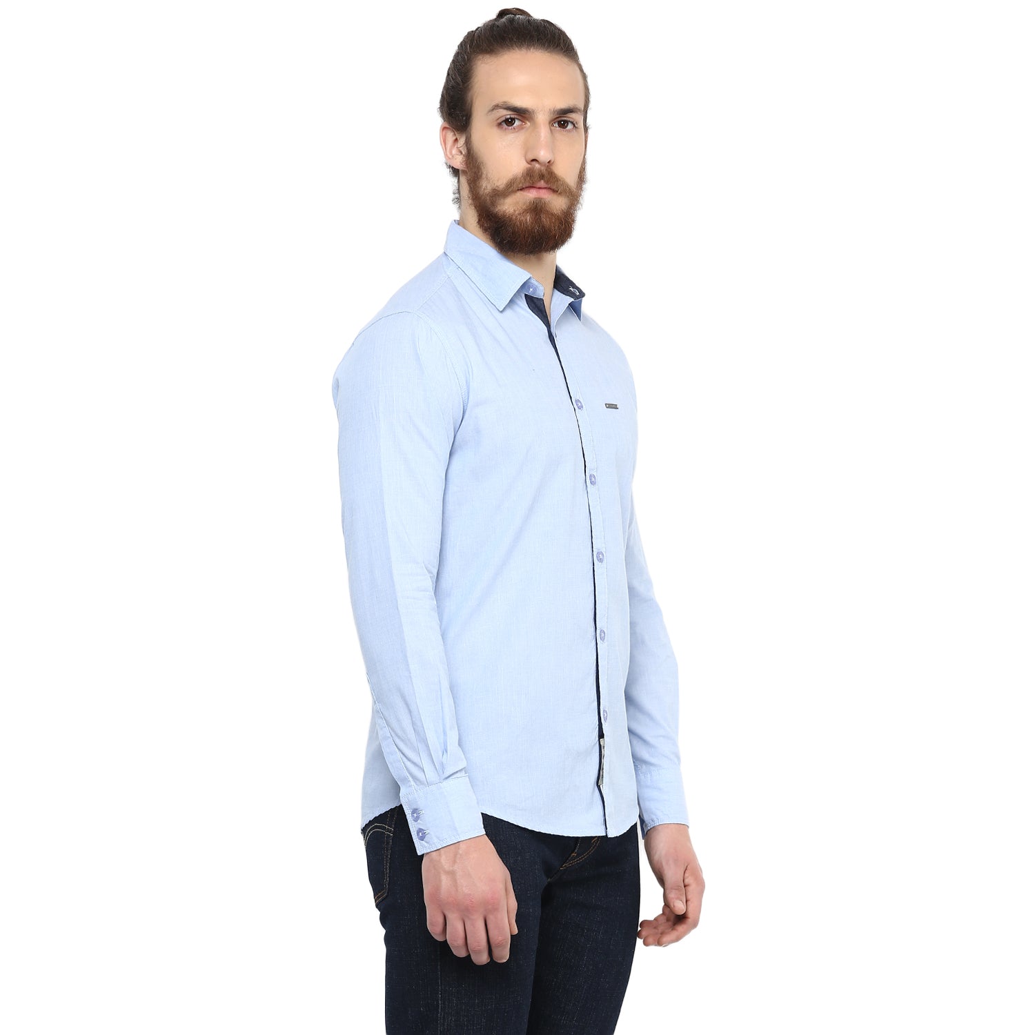 Crosscreek Men Light Blue Fil-A-Fil Plain Shirt Crosscreek