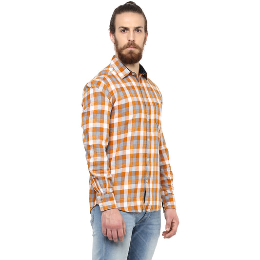 Crosscreek Men Mustard Checks Shirt Crosscreek