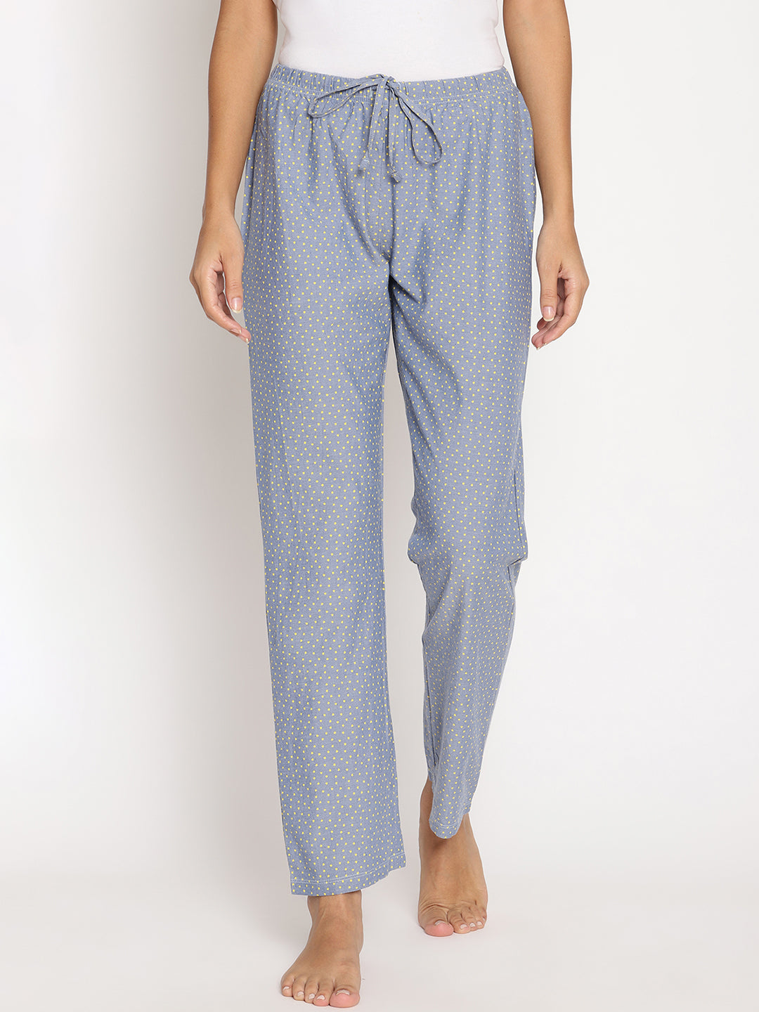 Wolfpack Women Light Blue with Yellow Dot Printed Night Pant Wolfpack