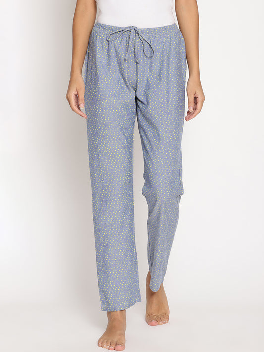 Wolfpack Women Light Blue with Yellow Dot Printed Night Pant Wolfpack