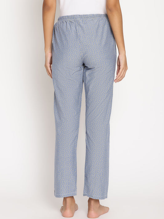 Wolfpack Women Light Blue with Yellow Dot Printed Night Pant Wolfpack