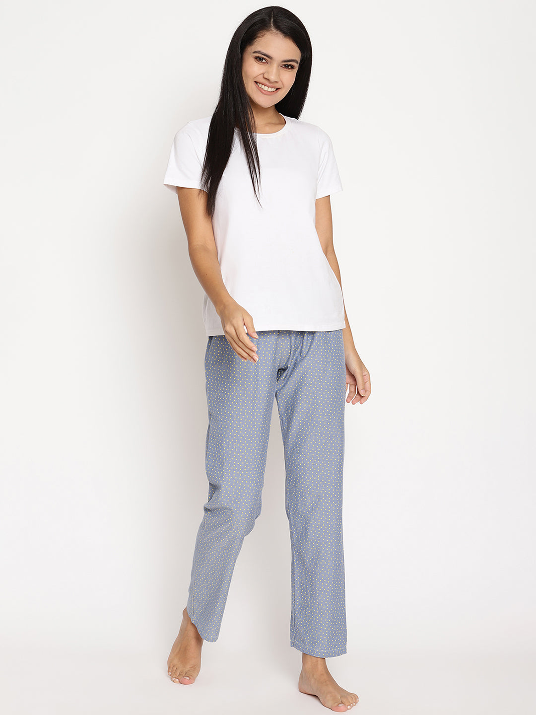 Wolfpack Women Light Blue with Yellow Dot Printed Night Pant Wolfpack