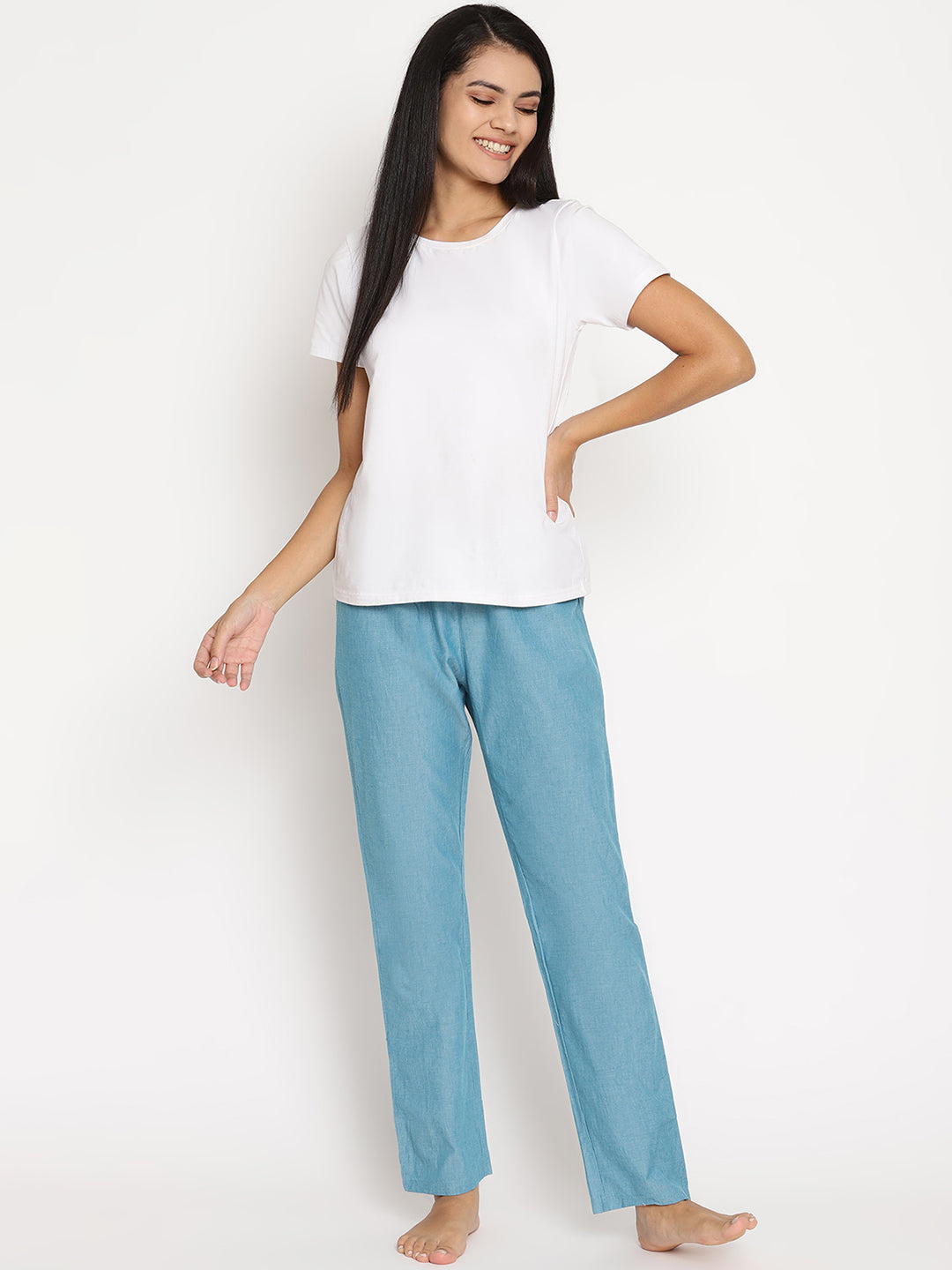 Wolfpack Women Greenish Blue Plain Night Pant Wolfpack
