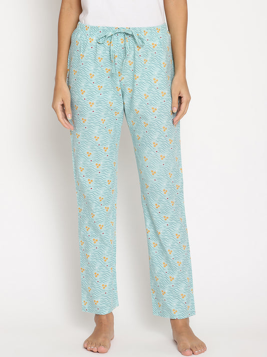 Wolfpack Women Light Green Floral Printed Night Pant Wolfpack