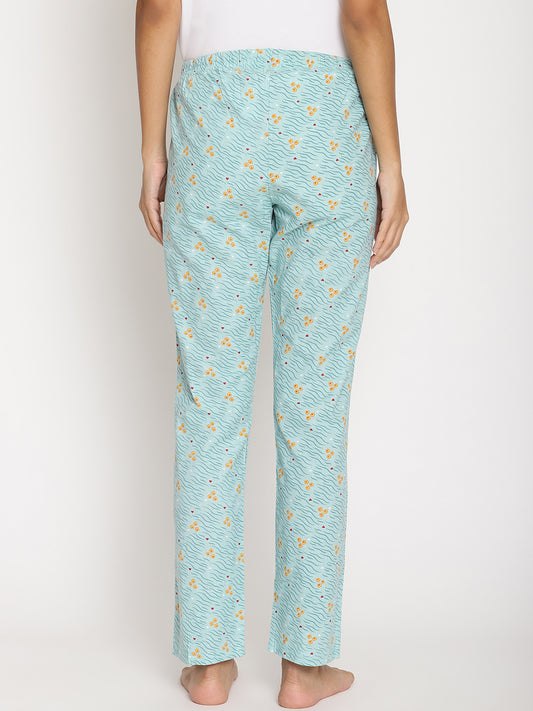 Wolfpack Women Light Green Floral Printed Night Pant Wolfpack