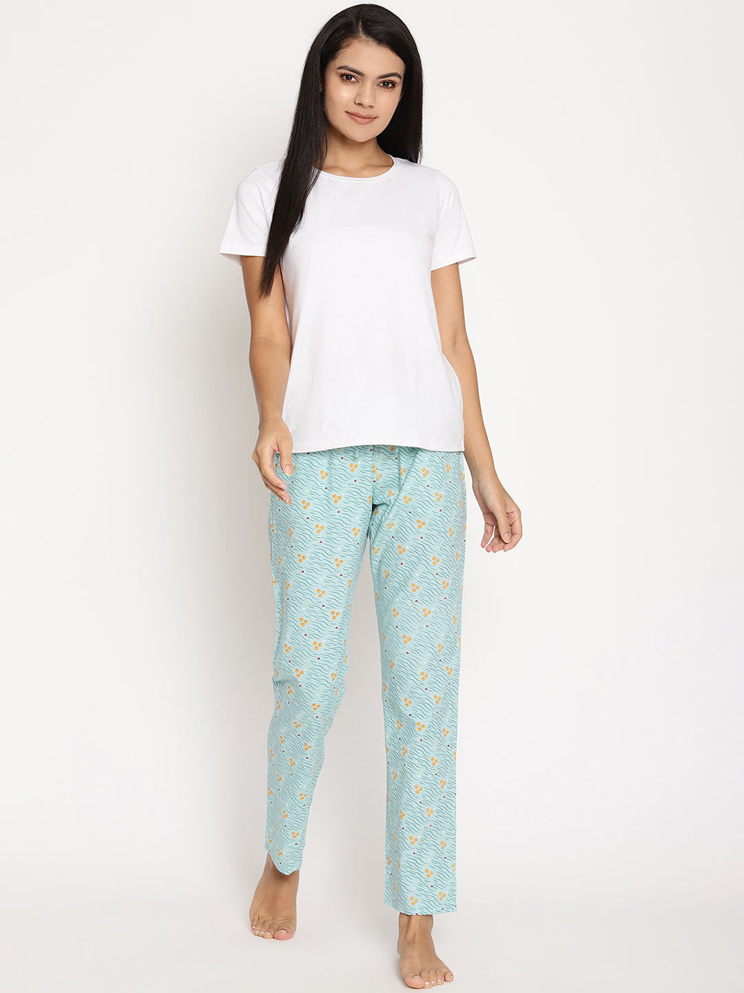 Wolfpack Women Light Green Floral Printed Night Pant Wolfpack