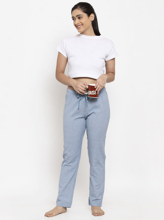 Wolfpack Women Blue Checked Night Pant Wolfpack