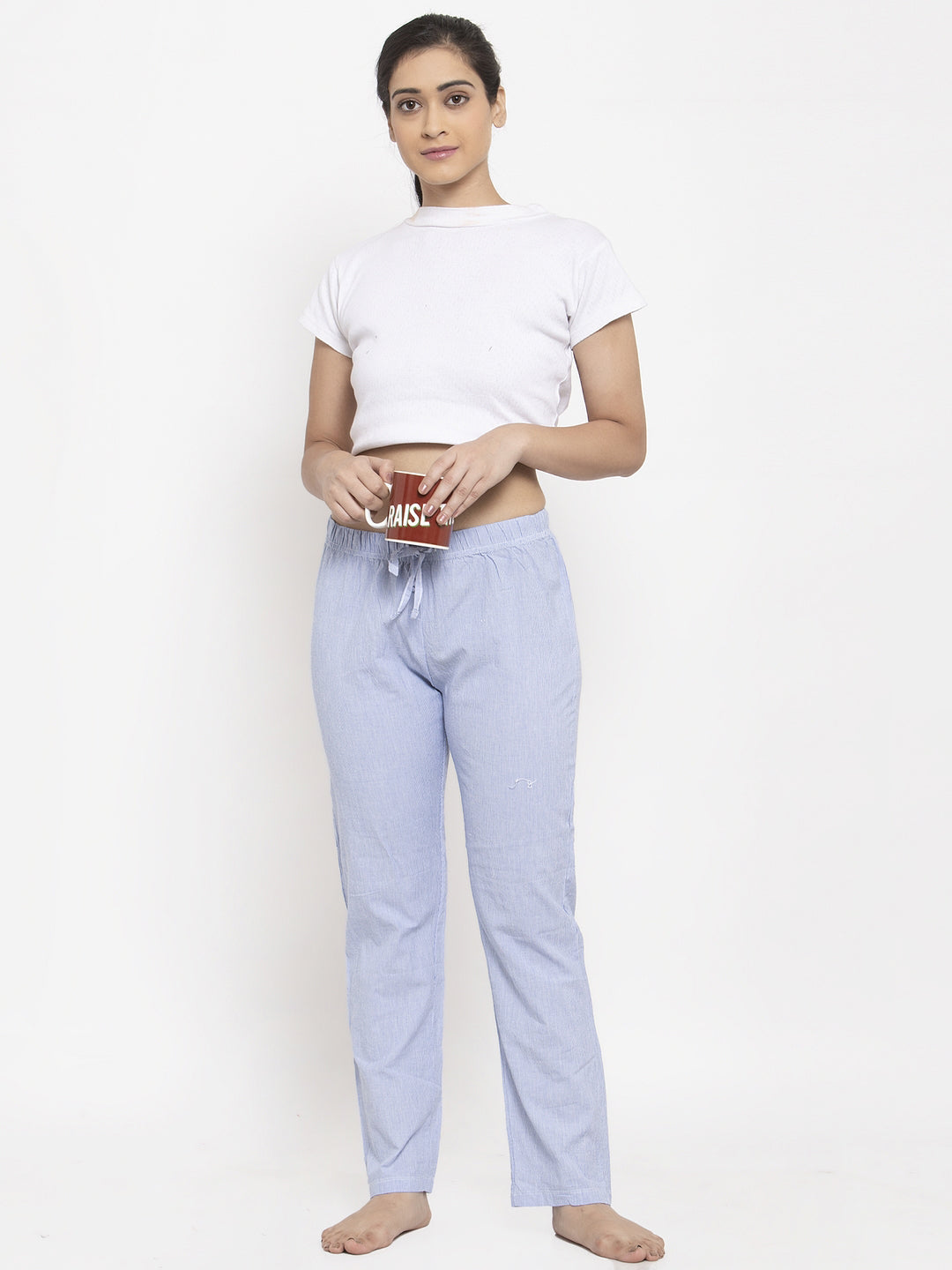 Wolfpack Women Light Blue Striped Night Pants Wolfpack