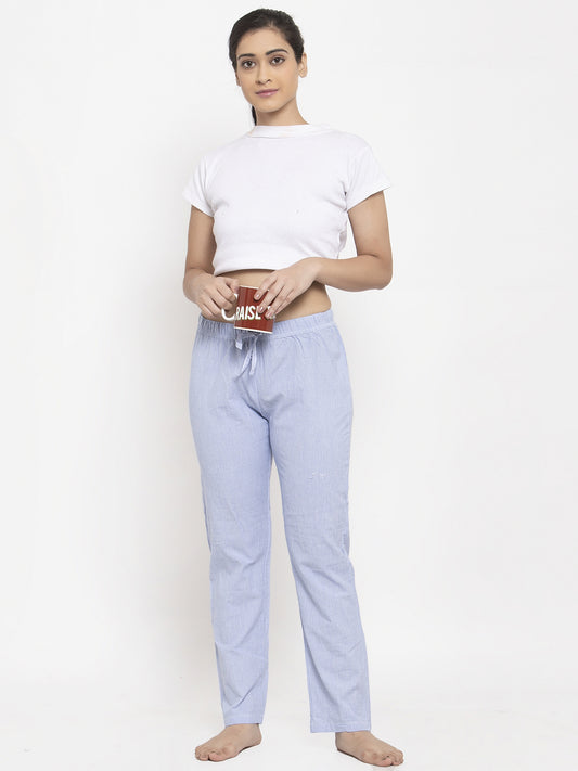 Wolfpack Women Light Blue Striped Night Pants Wolfpack