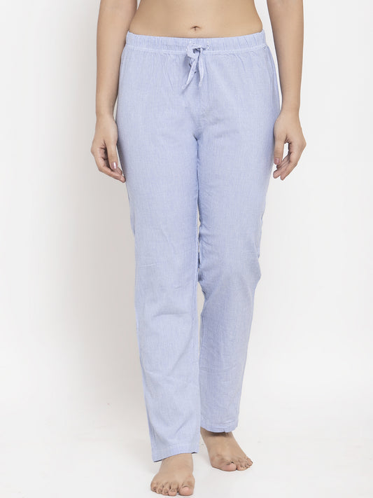 Wolfpack Women Light Blue Striped Night Pants Wolfpack