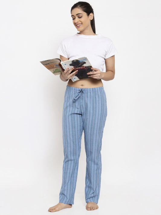 Wolfpack Women Light Blue Striped Night Pants Wolfpack