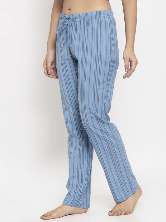 Wolfpack Women Light Blue Striped Night Pants Wolfpack