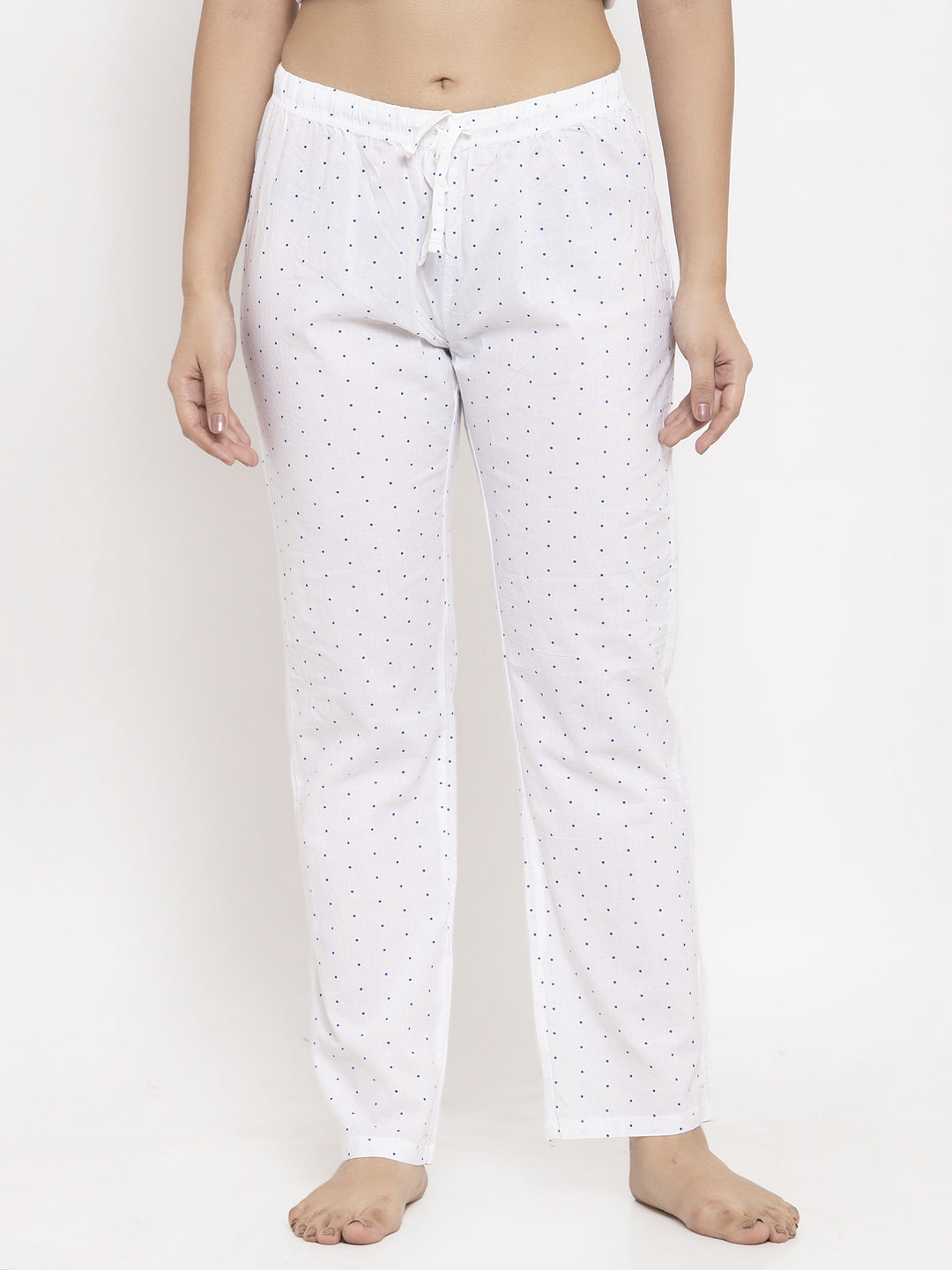 Wolfpack Women White Polka Dot Printed Night Pants Wolfpack