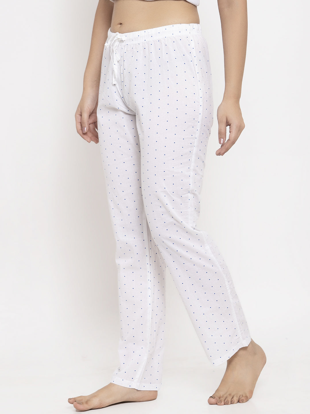 Wolfpack Women White Polka Dot Printed Night Pants Wolfpack