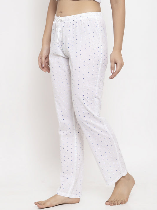 Wolfpack Women White Polka Dot Printed Night Pants Wolfpack
