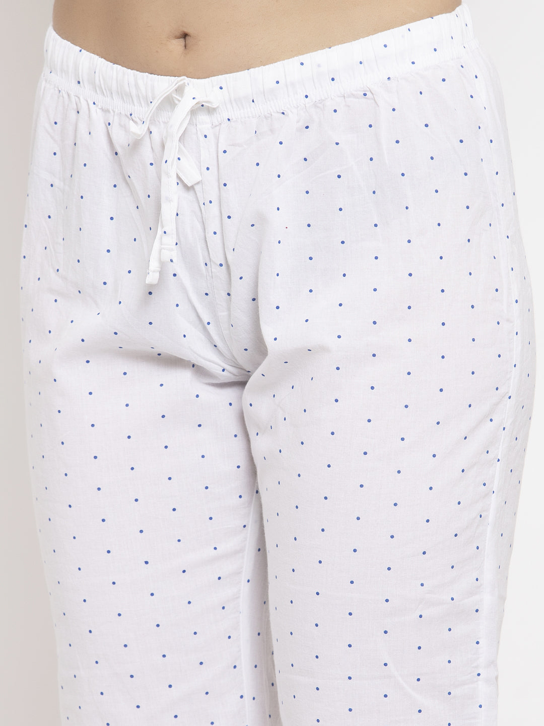 Wolfpack Women White Polka Dot Printed Night Pants Wolfpack