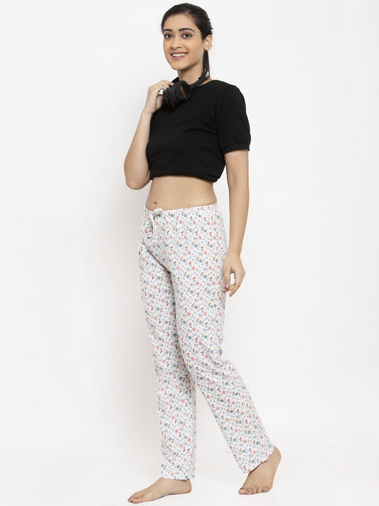 Wolfpack Women White Printed Night Pants Wolfpack