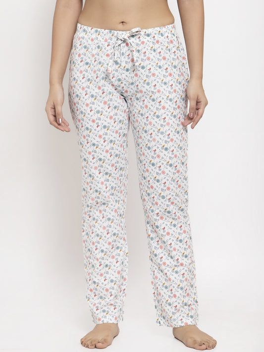Wolfpack Women White Printed Night Pants Wolfpack