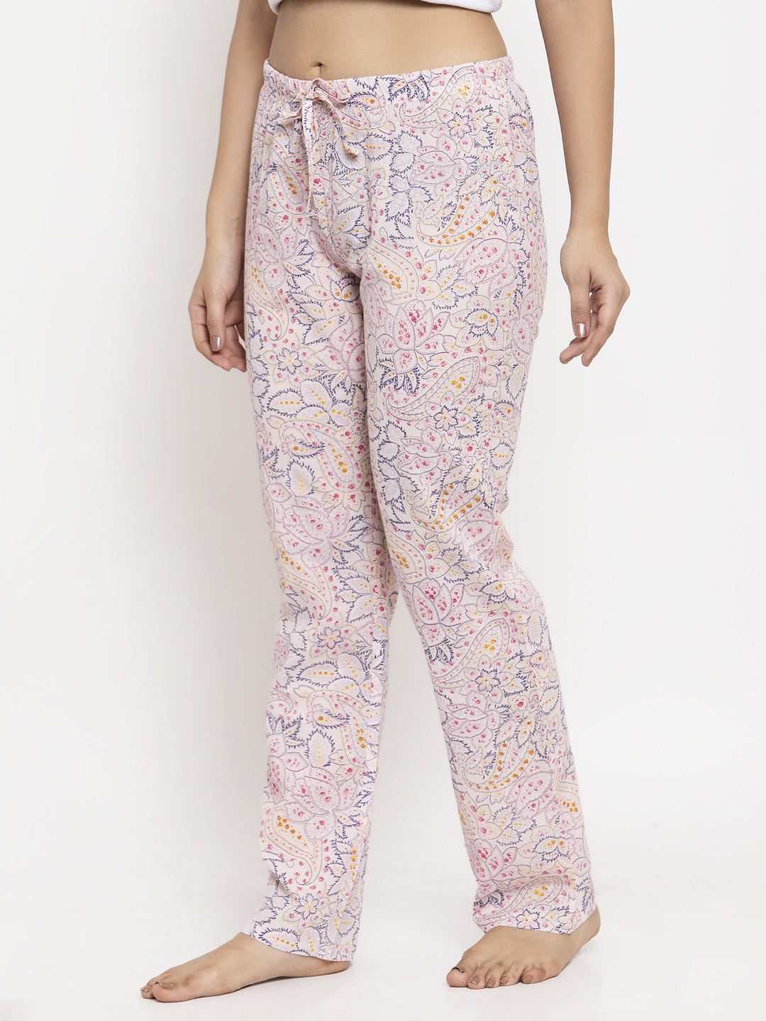 Wolfpack Women White Floral Printed Night Pants Wolfpack