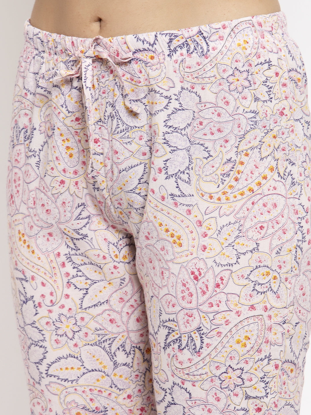 Wolfpack Women White Floral Printed Night Pants Wolfpack