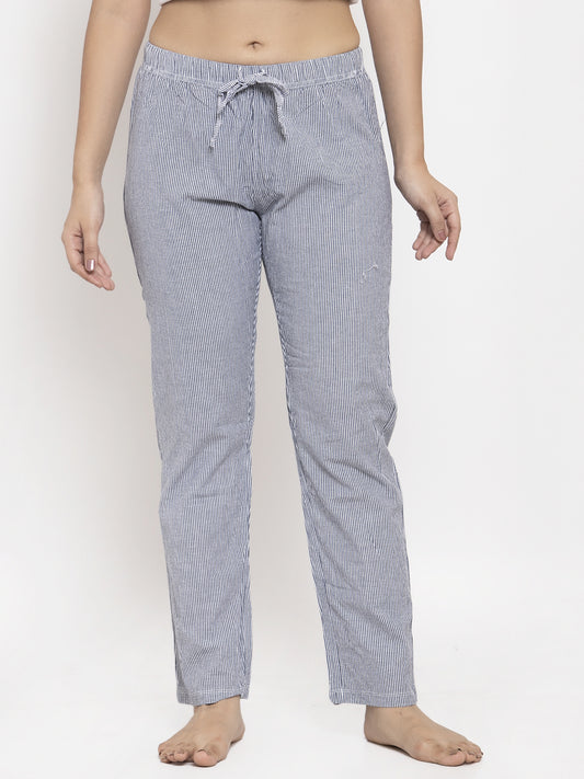 Wolfpack Women Blue and White Striped Night Pants Wolfpack