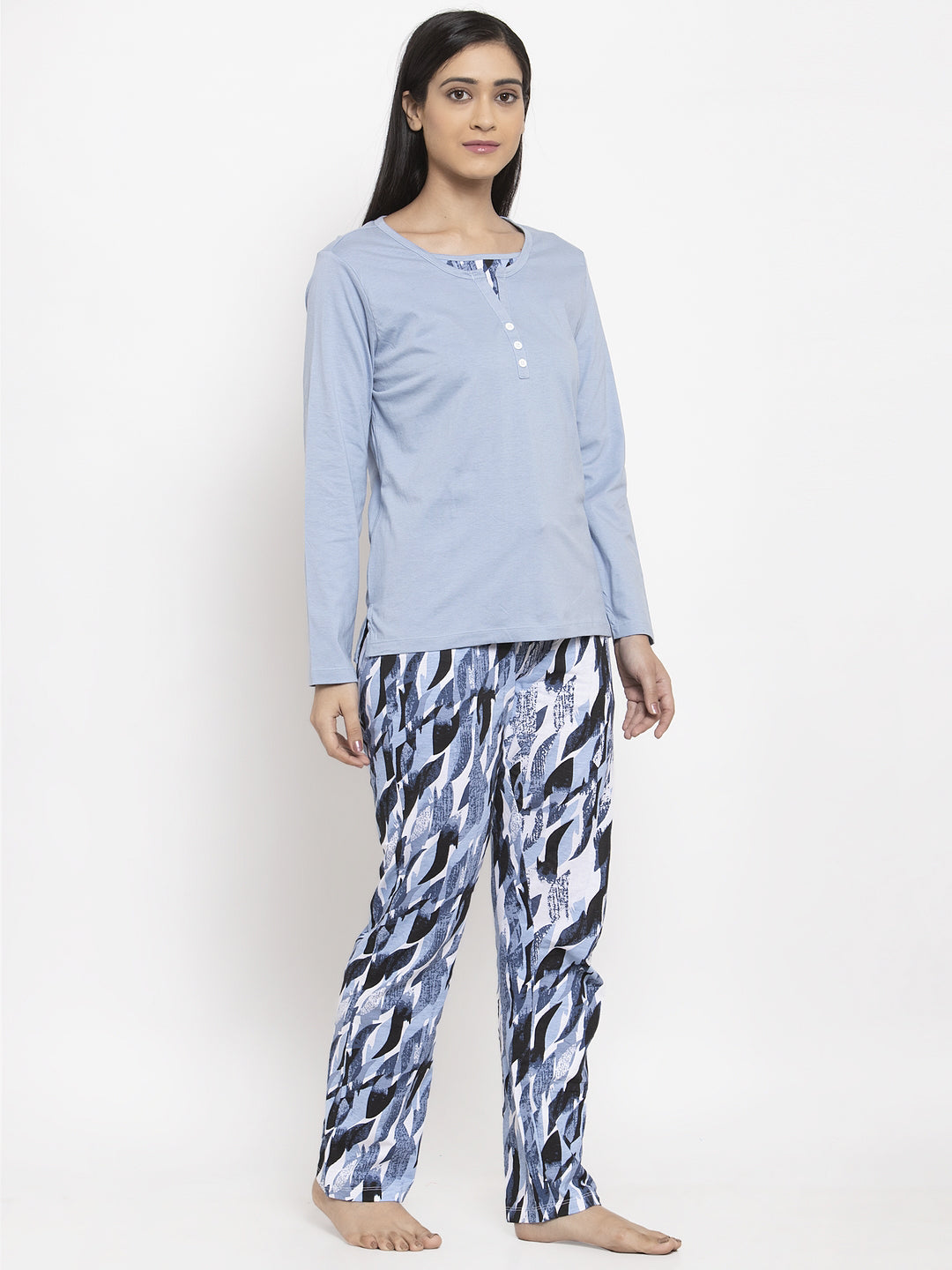 Wolfpack Women Light Blue Printed Night Suit Wolfpack