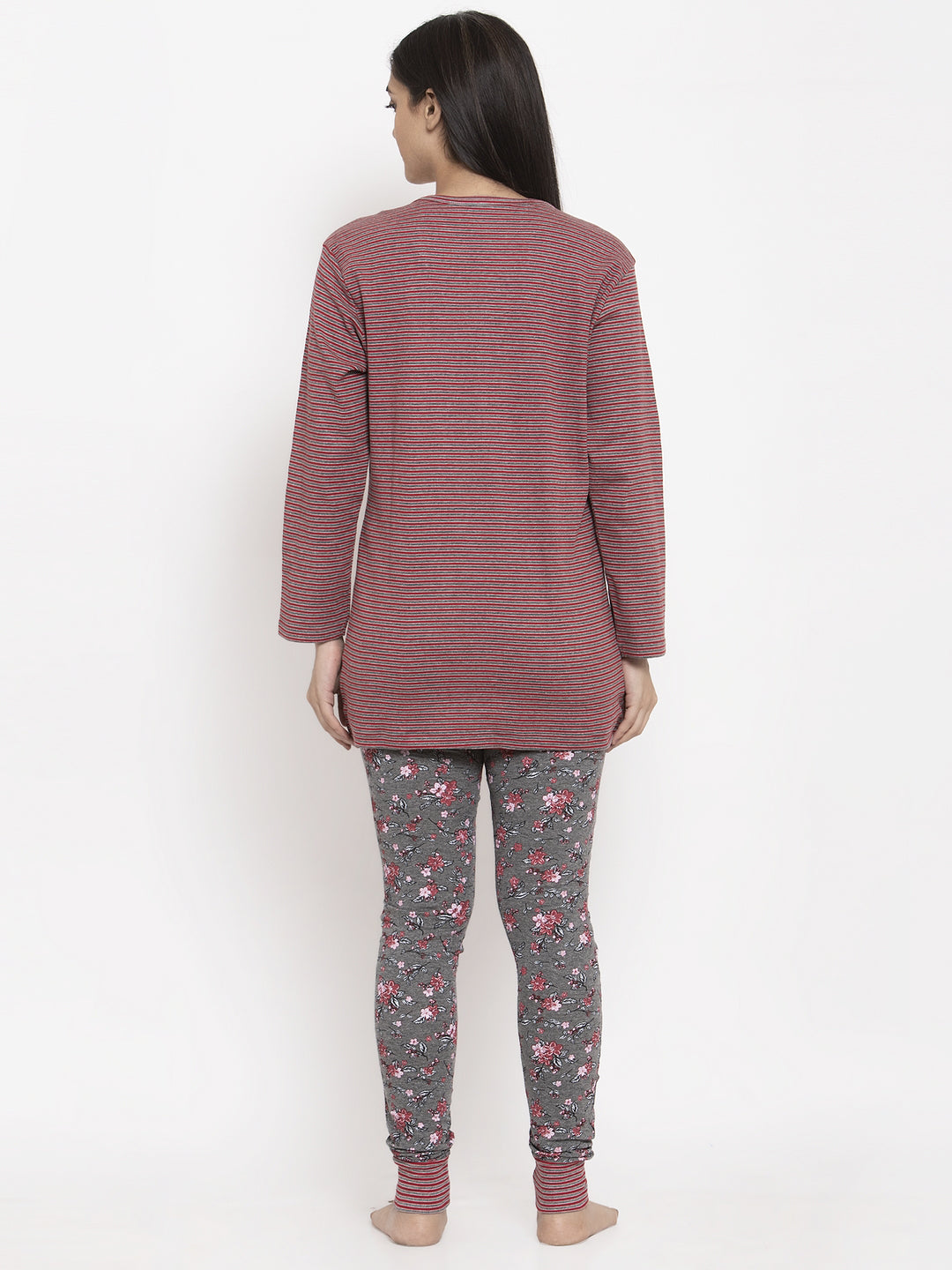 Wolfpack Women Grey Red Printed Night Suit Wolfpack
