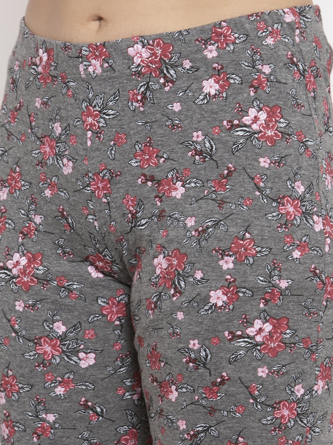 Wolfpack Women Grey Red Printed Night Suit Wolfpack