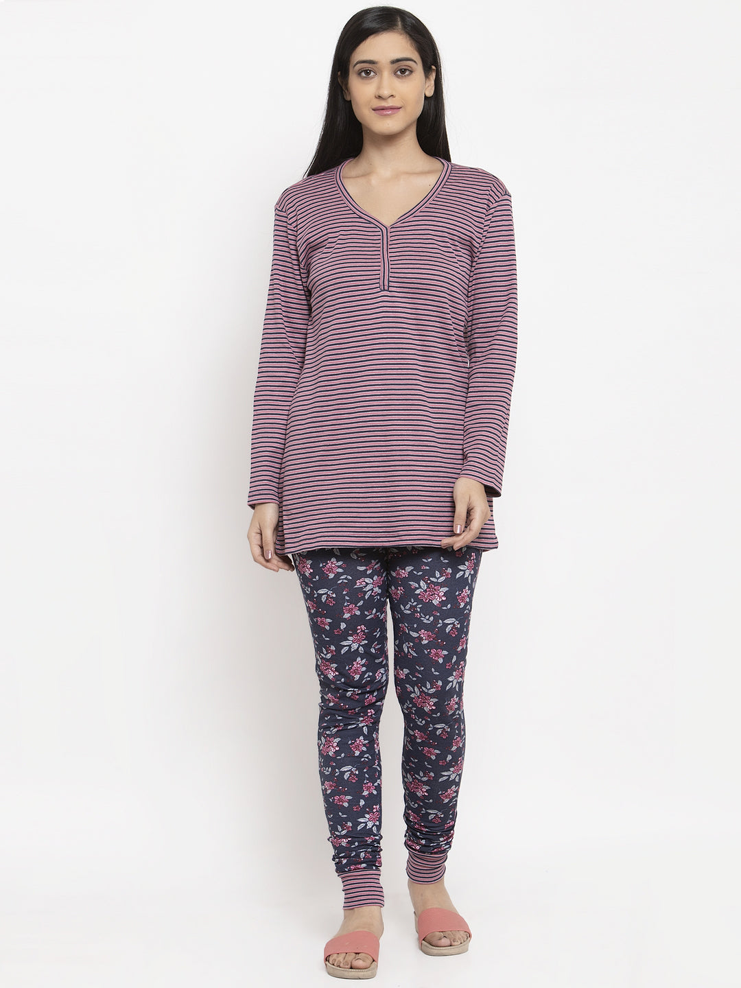 Wolfpack Women Navy Blue Printed Night Suit Wolfpack