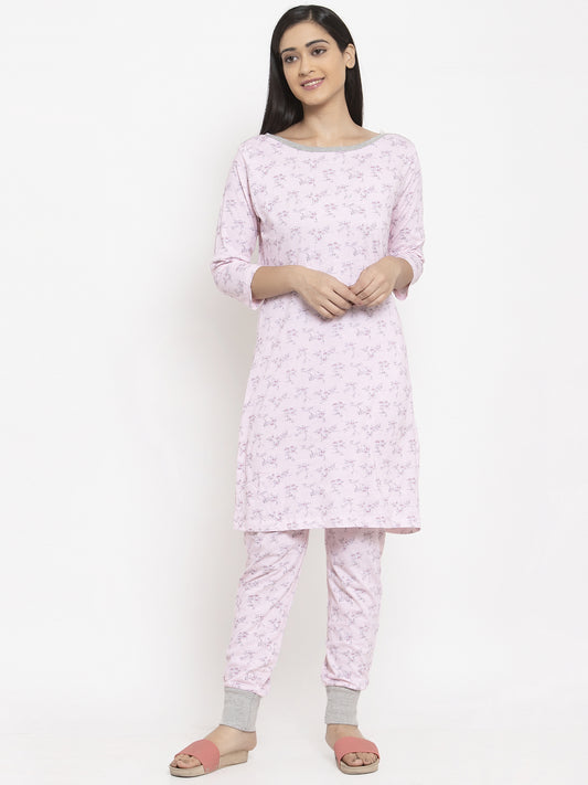 Wolfpack Women Pink Printed Night Suit Wolfpack