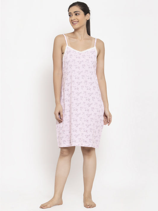 Wolfpack Women Sleeveless Pink Nightdress Wolfpack