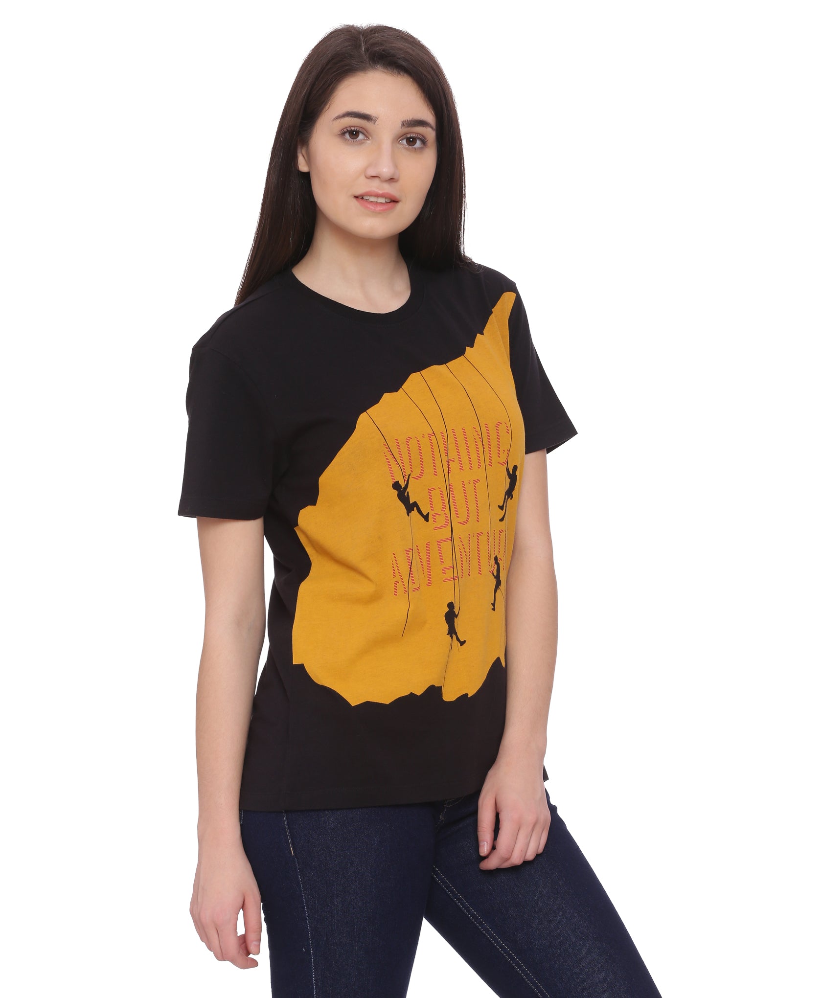 Wolfpack Women Black and Yellow Printed T-Shirt Wolfpack