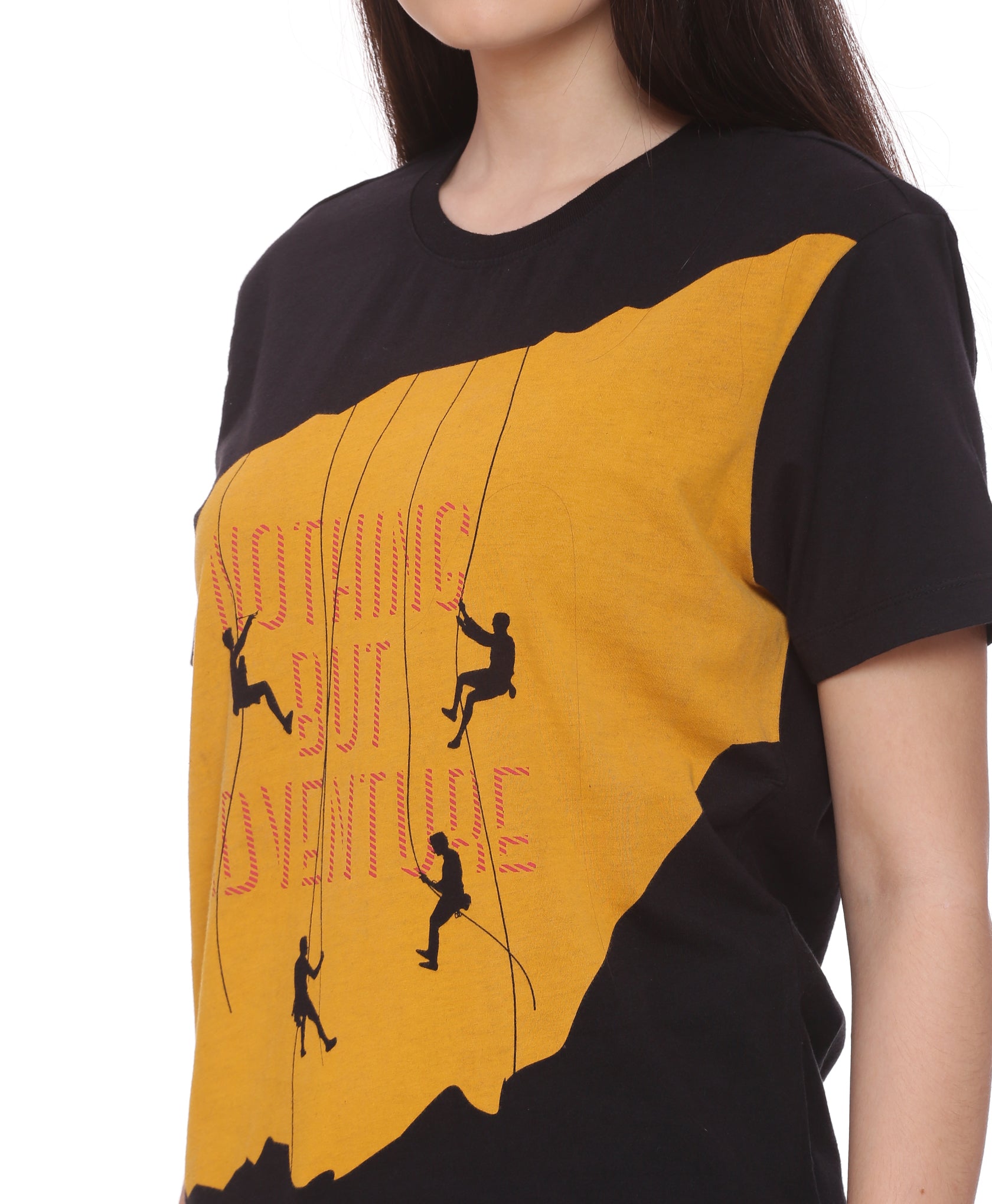 Wolfpack Women Black and Yellow Printed T-Shirt Wolfpack