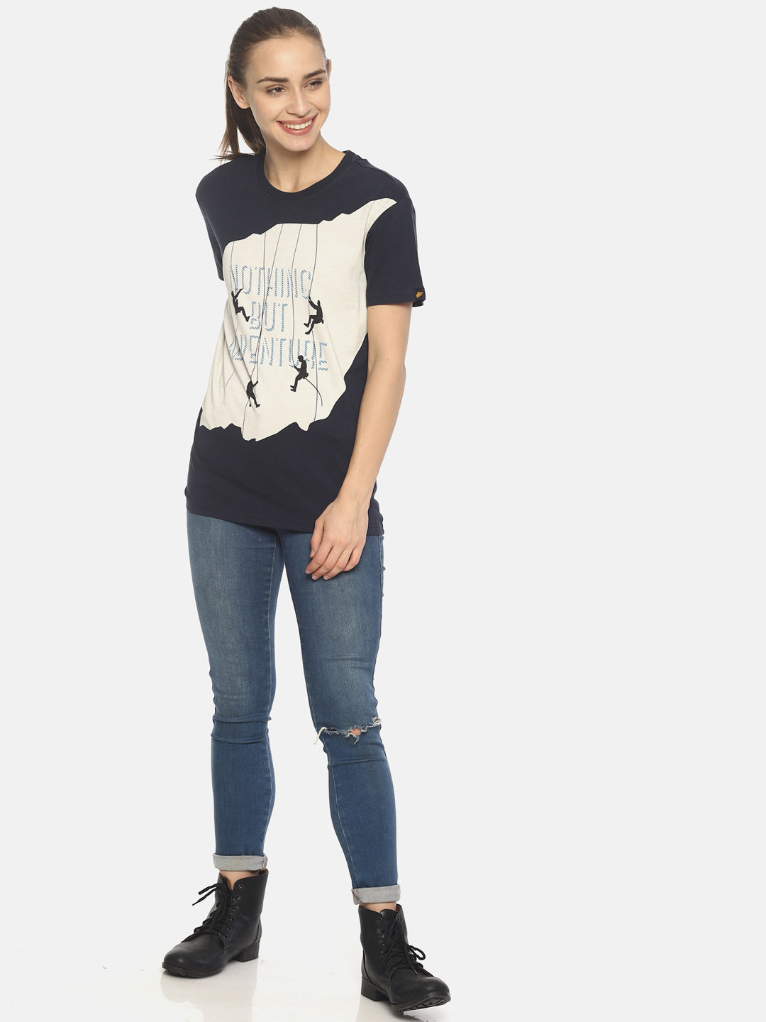 Wolfpack Women Marine Navy Printed T-Shirt Wolfpack