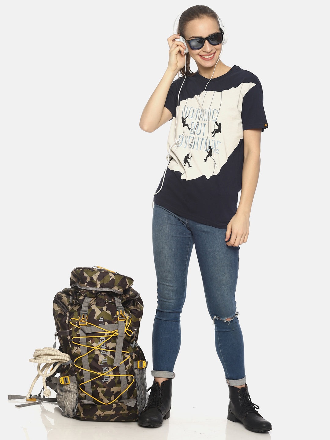 Wolfpack Women Marine Navy Printed T-Shirt Wolfpack