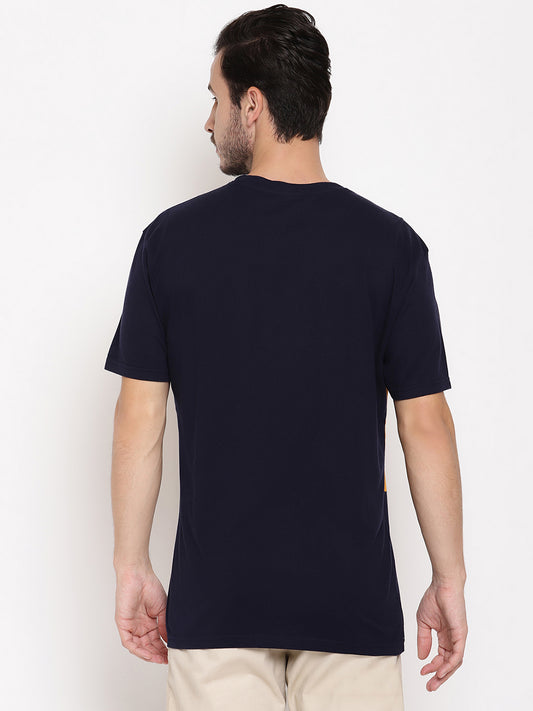 Nothing But Adventure Navy Blue with Yellow Printed Men T-Shirt Wolfpack