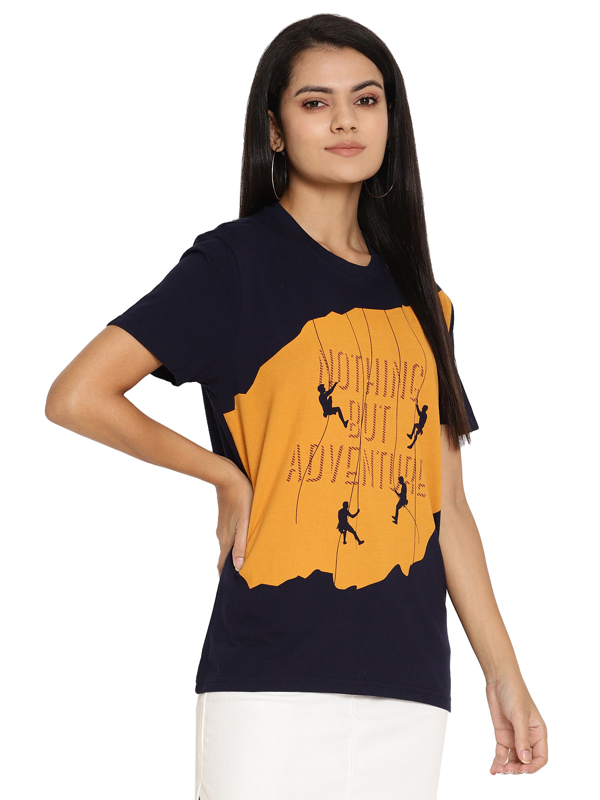 Wolfpack Women Navy Blue Printed T-Shirt