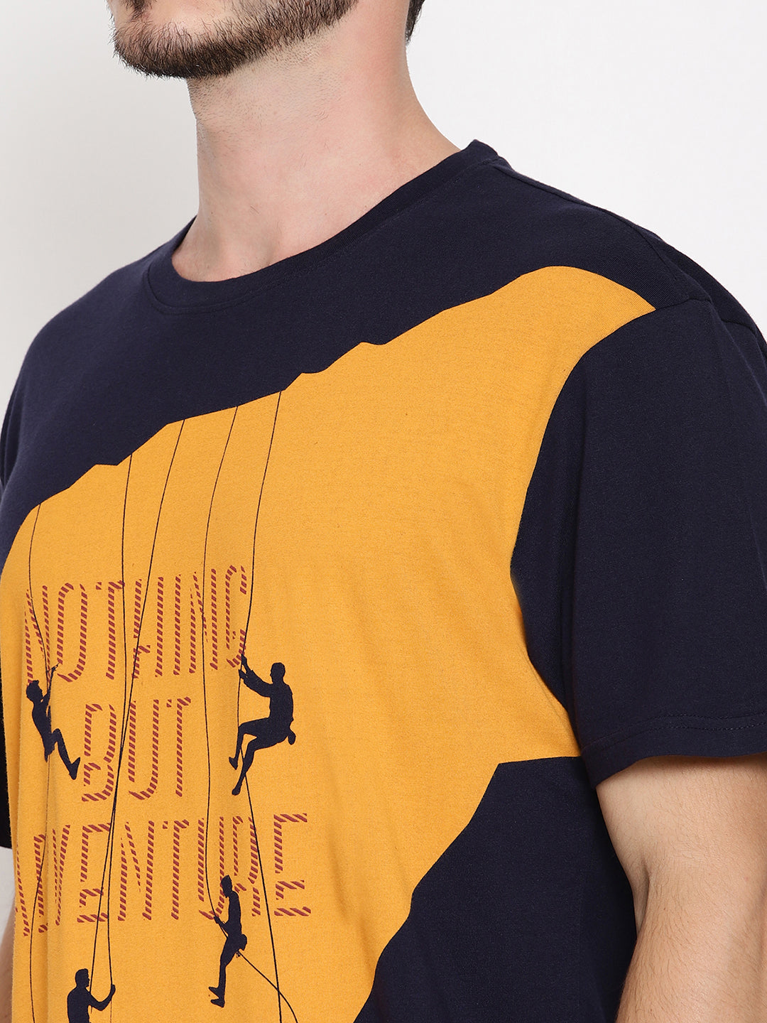 Nothing But Adventure Navy Blue with Yellow Printed Men T-Shirt Wolfpack
