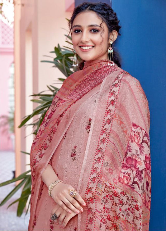KALA ORGANZA ORIENTAL PINK PURE MASLIN UNSTITCHED SALWAR SUIT Diti