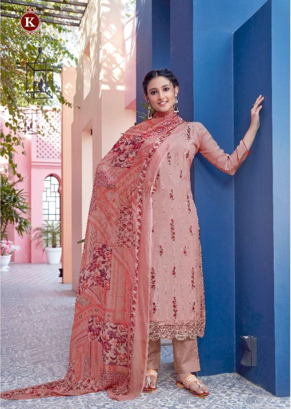 KALA ORGANZA ORIENTAL PINK PURE MASLIN UNSTITCHED SALWAR SUIT Diti