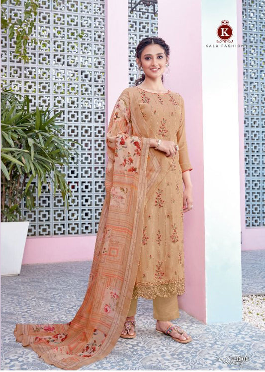 KALA ORGANZA BURNING SAND PURE MASLIN UNSTITCHED SALWAR SUIT Diti