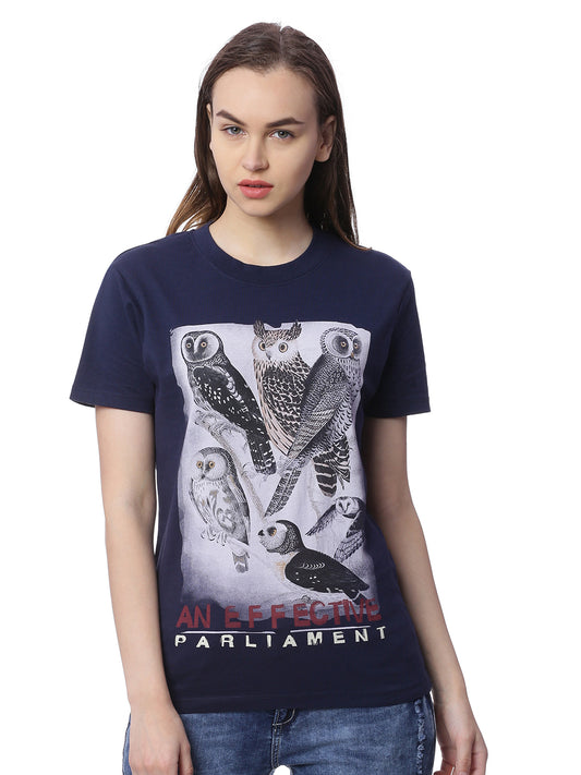 Wolfpack Women Navy Blue Printed T-Shirt Wolfpack