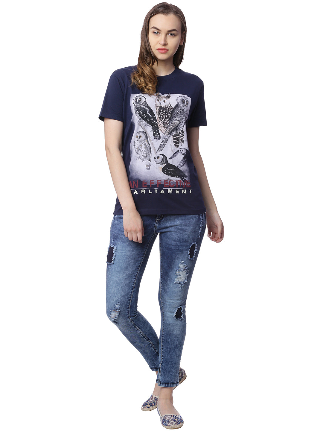 Wolfpack Women Navy Blue Printed T-Shirt Wolfpack