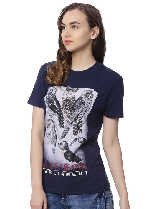 Wolfpack Women Navy Blue Printed T-Shirt Wolfpack