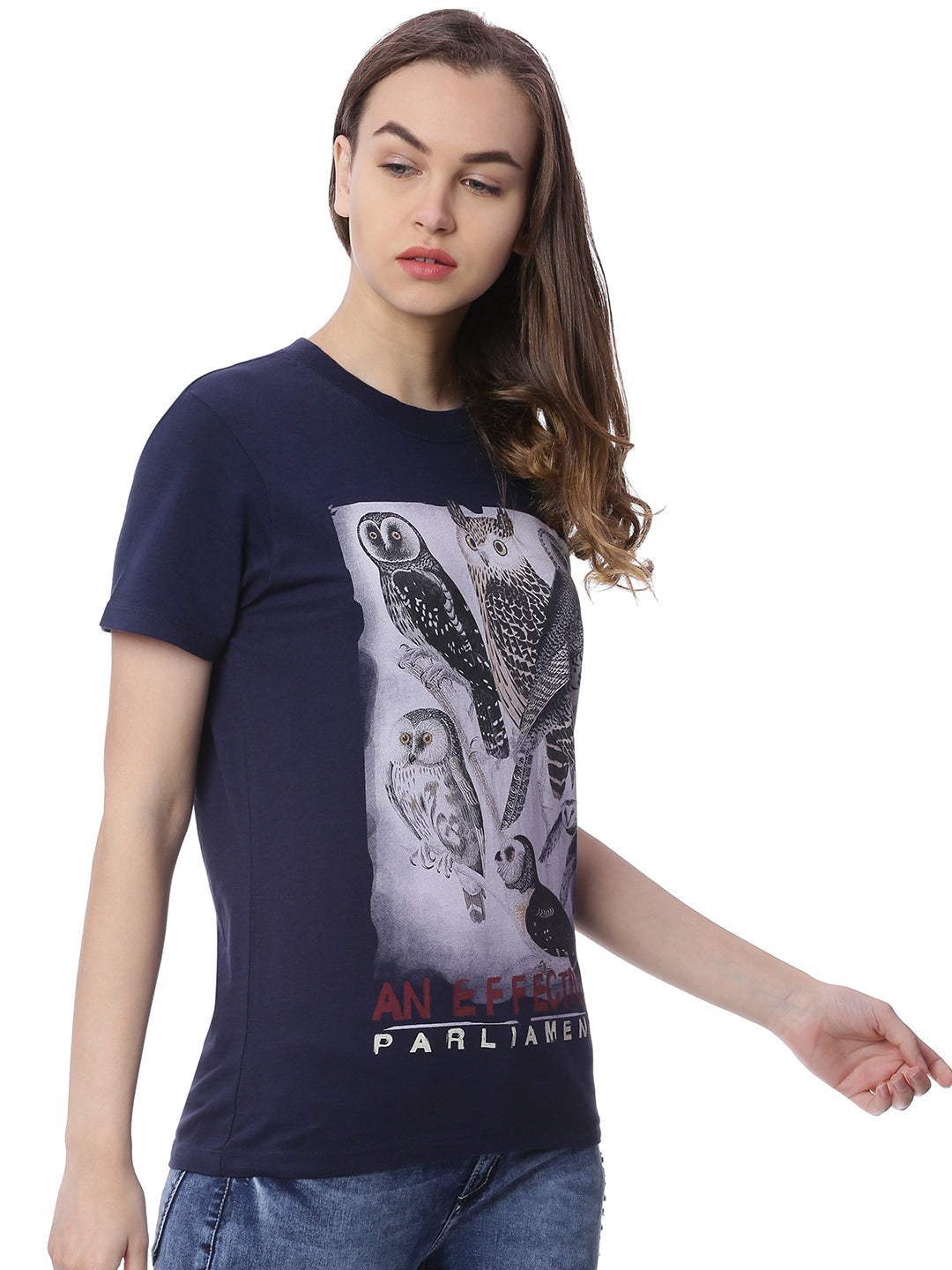 Wolfpack Women Navy Blue Printed T-Shirt Wolfpack