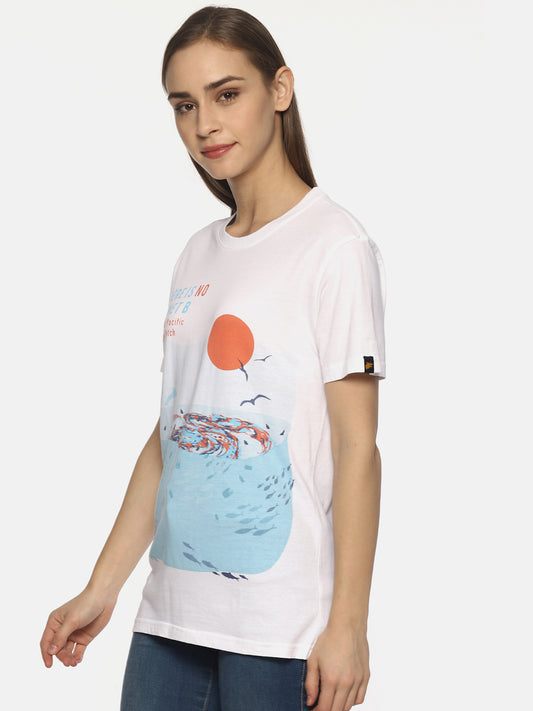 Wolfpack Women Pacific Garbage White Printed T-Shirt Wolfpack